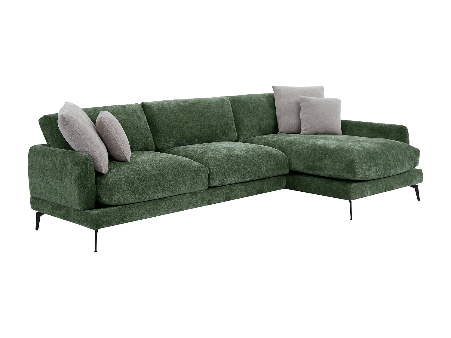 Höger vinkelformsad soffa i texturerat grönt tyg ROCALTA