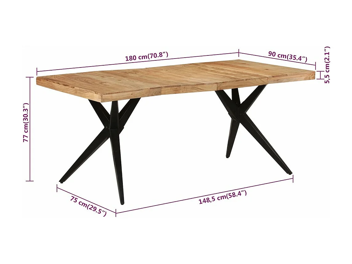 Esstisch Schwarz 180x90x77 cm Massivholz Akazie