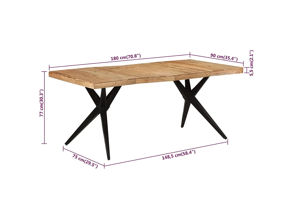 Table à dîner noir 180x90x77 cm bois d'acacia solide