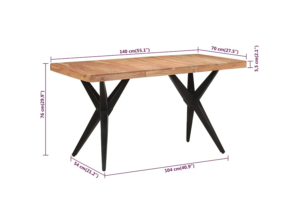 Table à dîner noir 140x70x76 cm bois d'acacia solide