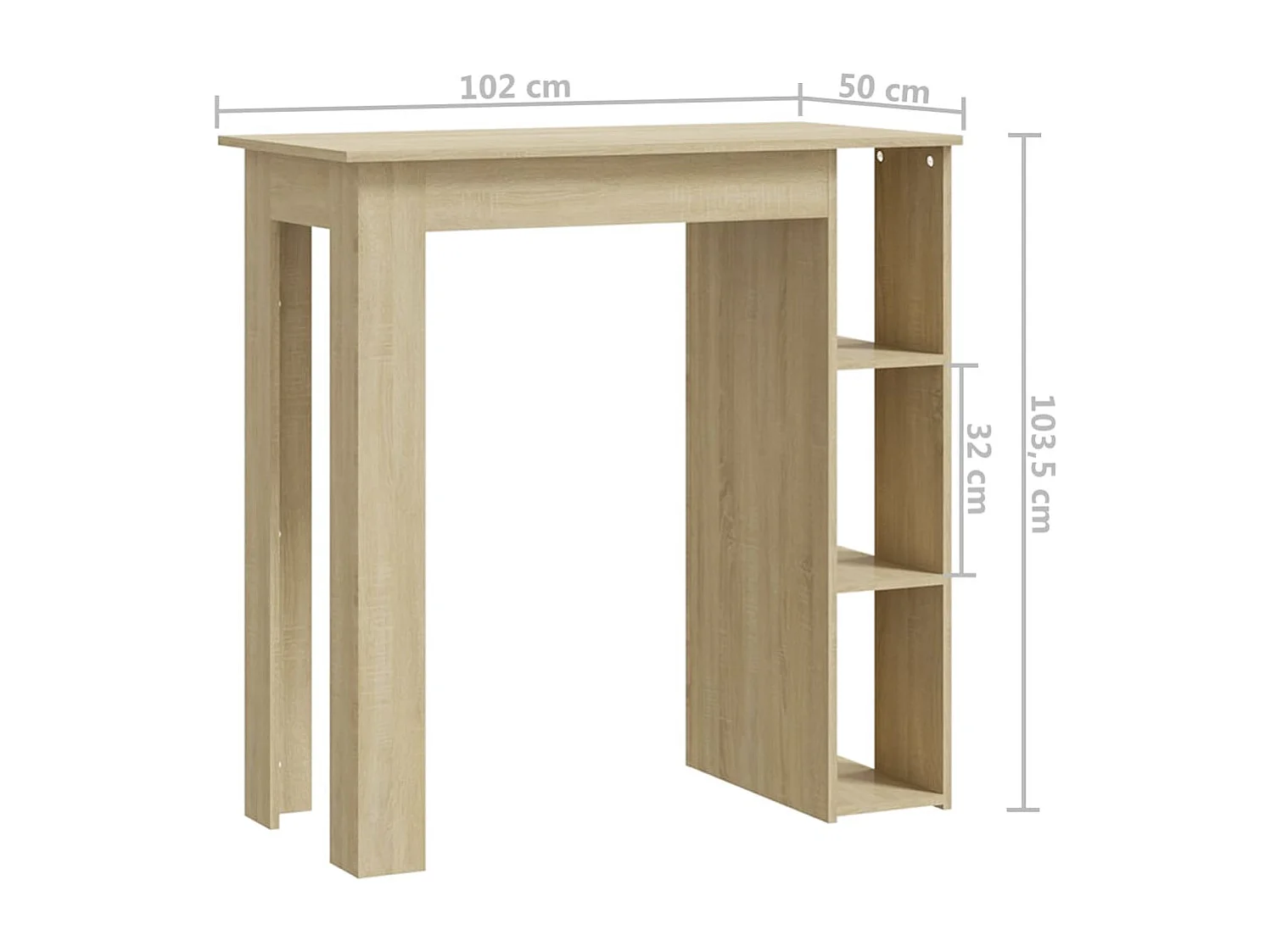 Bartafel met schap 102x50x103,5 cm hout sonoma eikenkleur