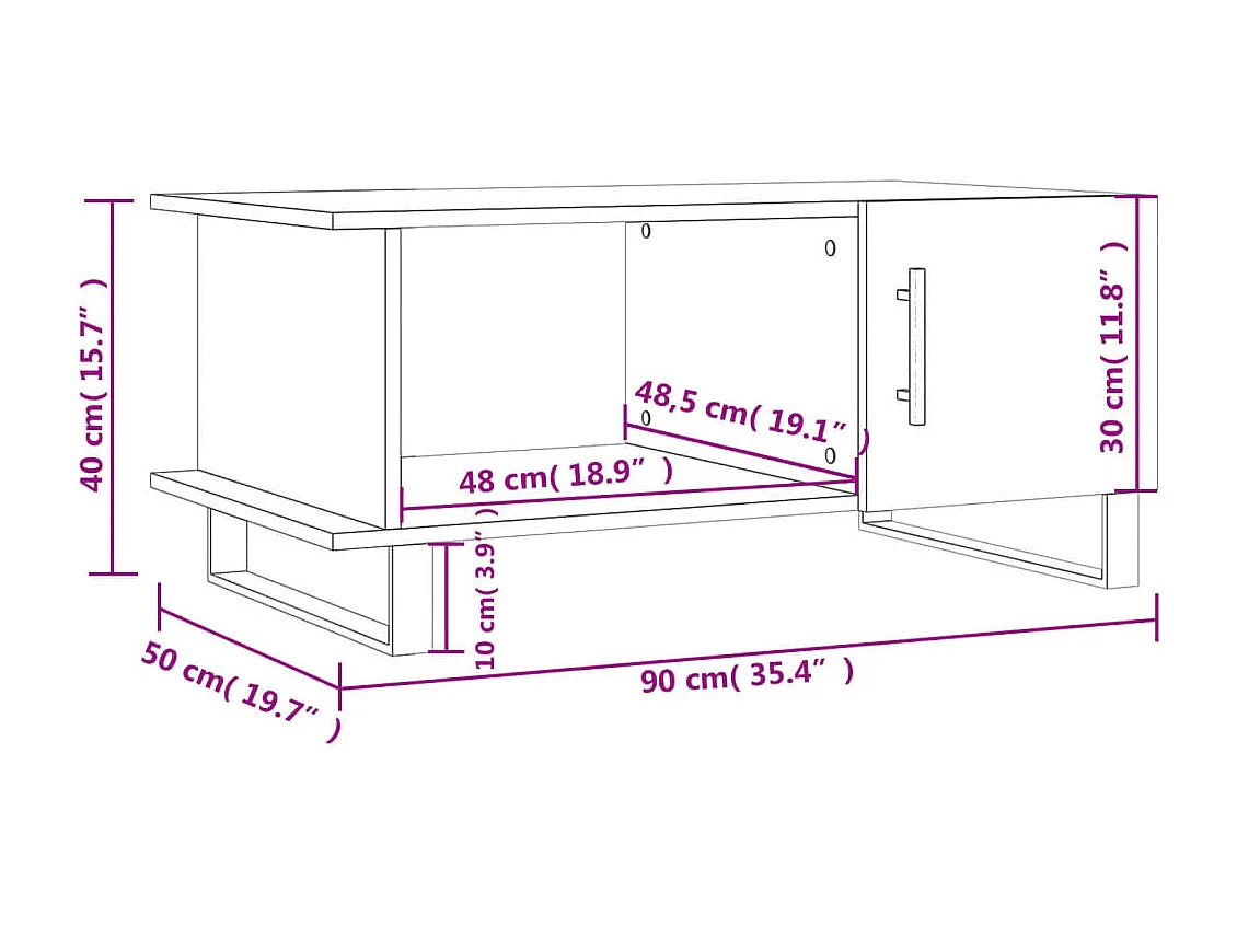 Mesa de centro madera contrachapada blanco 90x50x40 cm