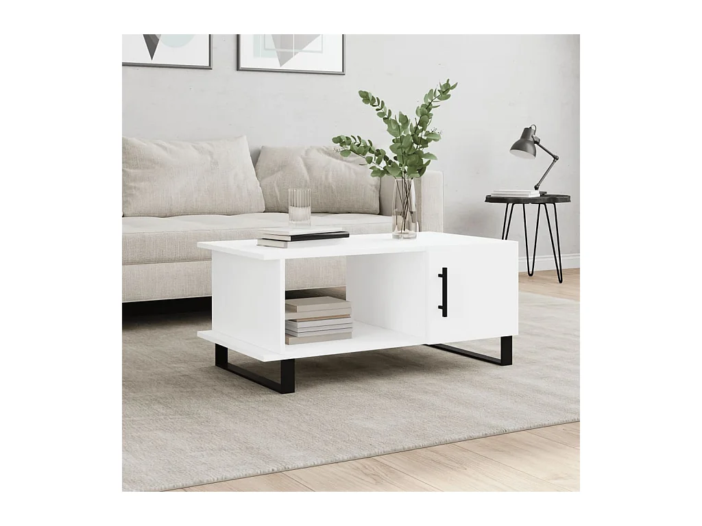 Table basse blanc 90x50x40 cm bois d'ingénierie