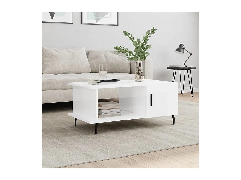 Table basse Blanc brillant 90x50x40 cm Bois d'ingénierie