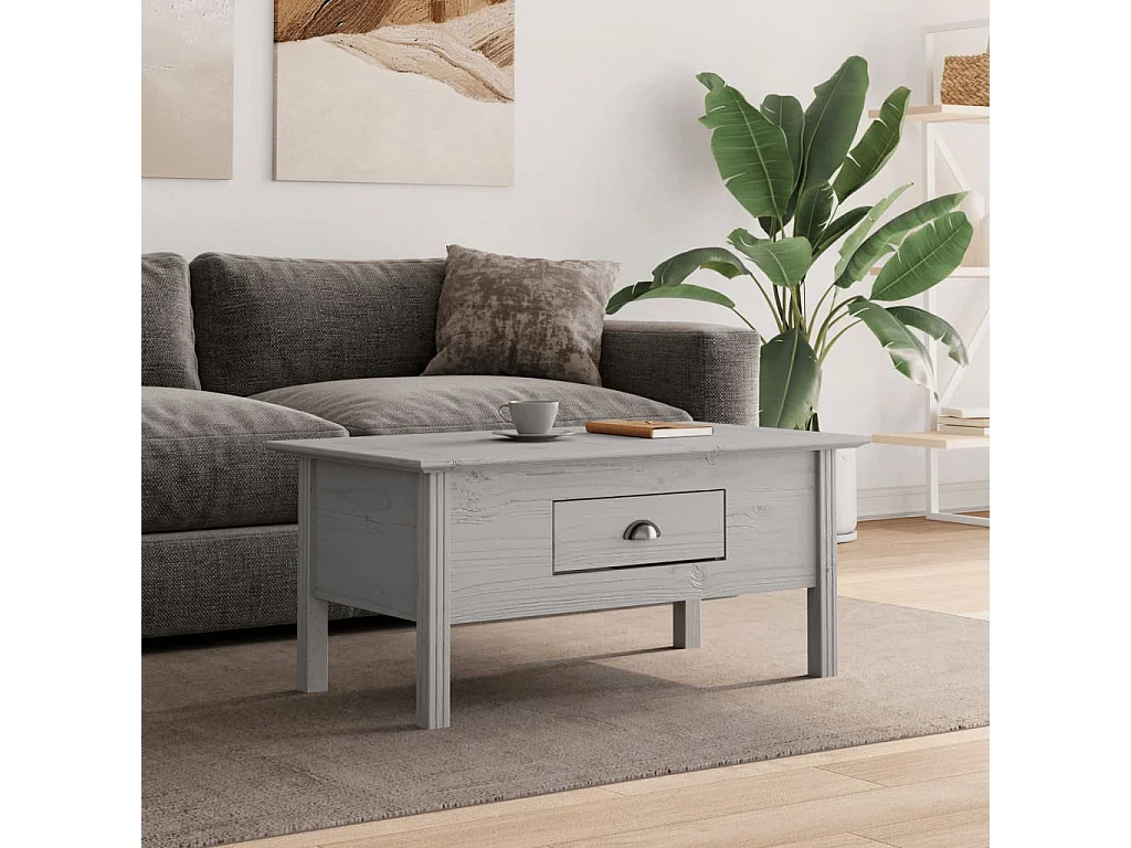 Tavolino da Salotto BODO 100x55x46cm Legno Massello Pino Grigio