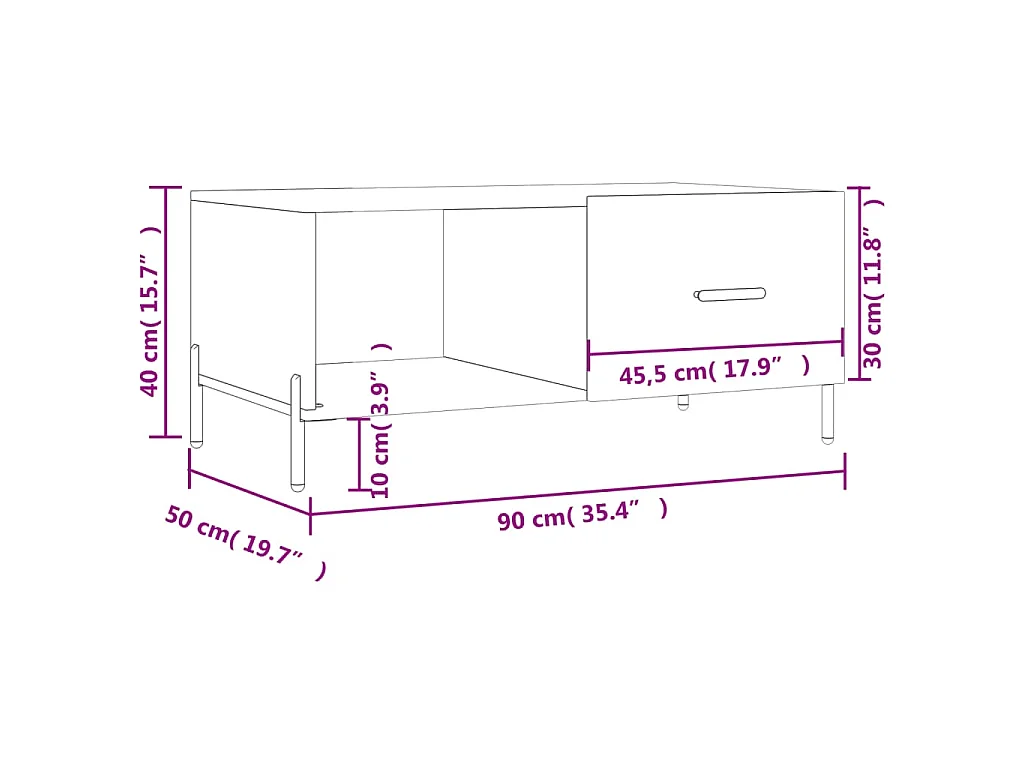 Salontafel 90x50x40 cm bewerkt hout wit