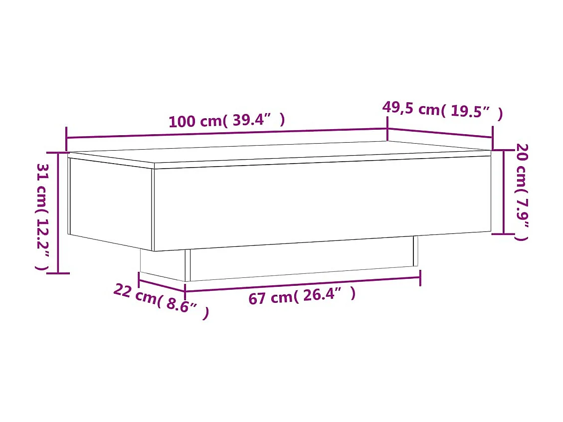 Stolik Kawowy Sonoma Szary 100x49,5x31 cm Nowoczesne Drewno Inżynieryjne z Przechowalnią