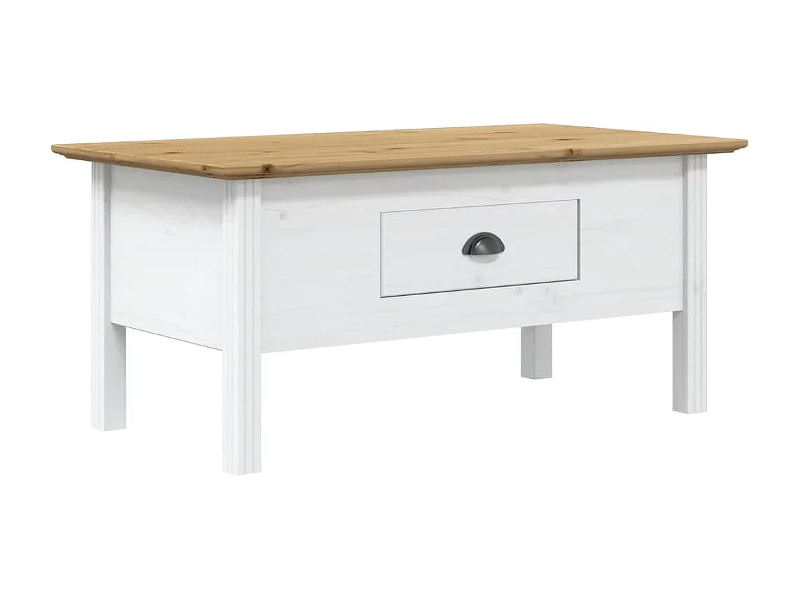 Table basse BODO blanc et marron 100x55x46cm bois de pin massif