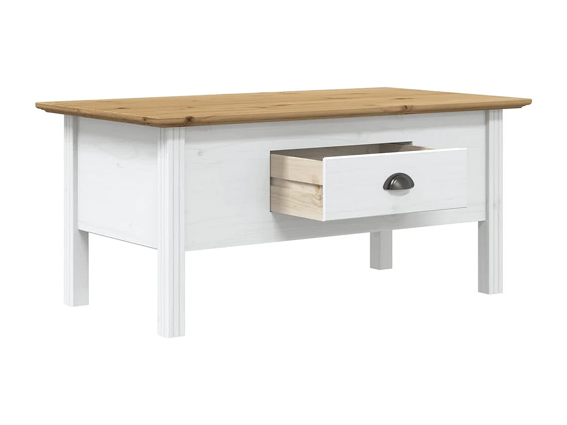 Table basse BODO blanc et marron 100x55x46cm bois de pin massif