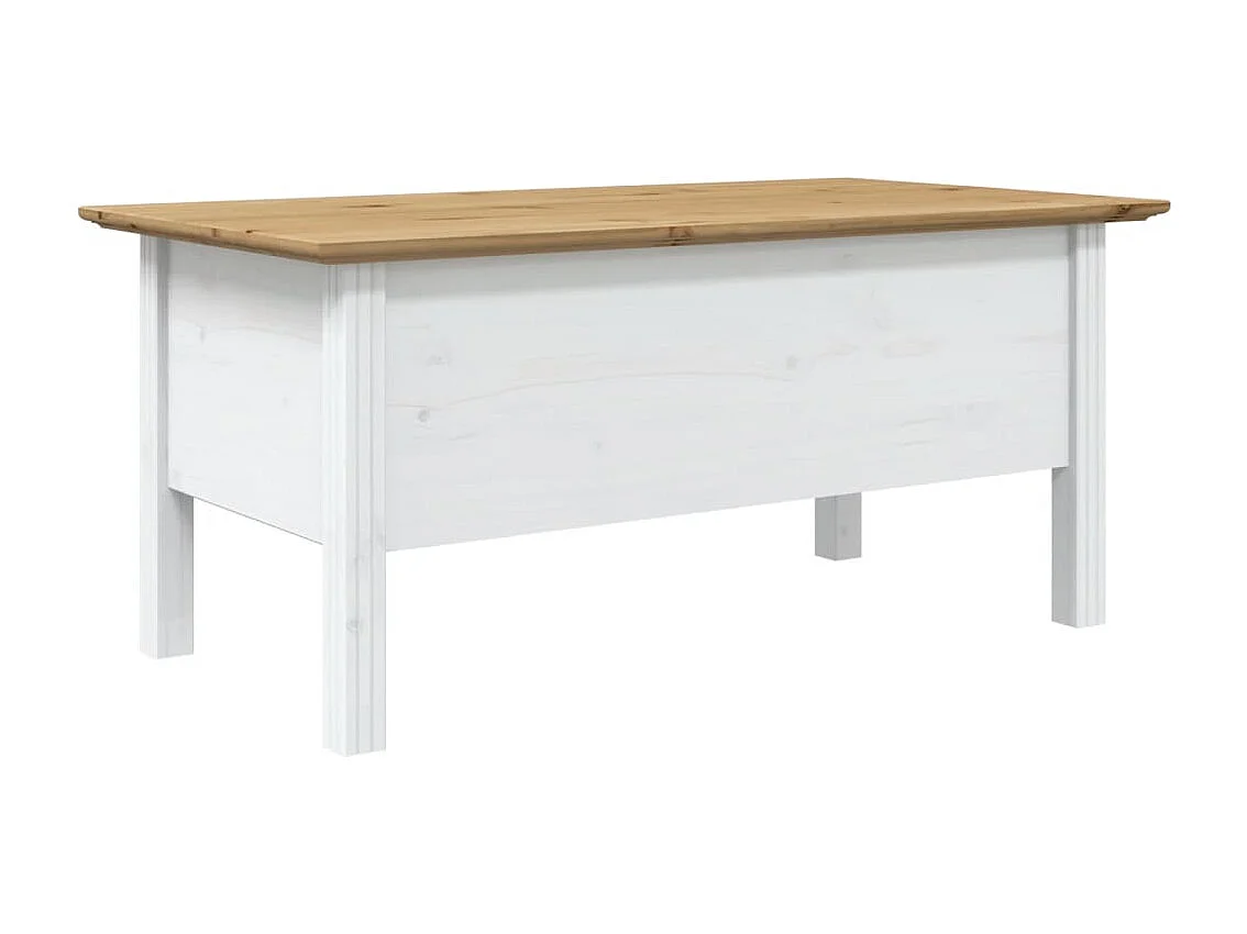 Table basse BODO blanc et marron 100x55x46cm bois de pin massif