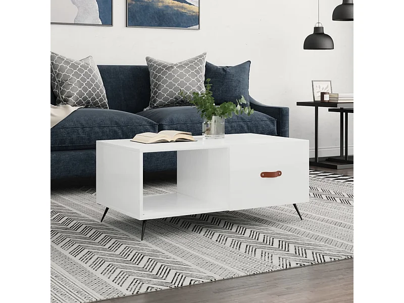 Salontafel 90x50x40 cm bewerkt hout hoogglans wit