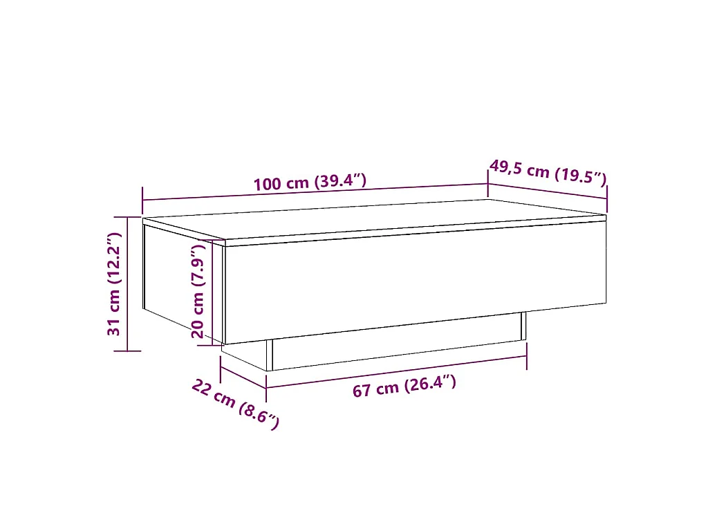 Mesa de centro 100x49,5x31 cm derivados de madeira branco