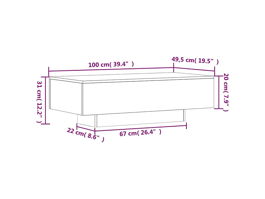 Mesa de centro 100x49,5x31 cm derivados de madeira branco