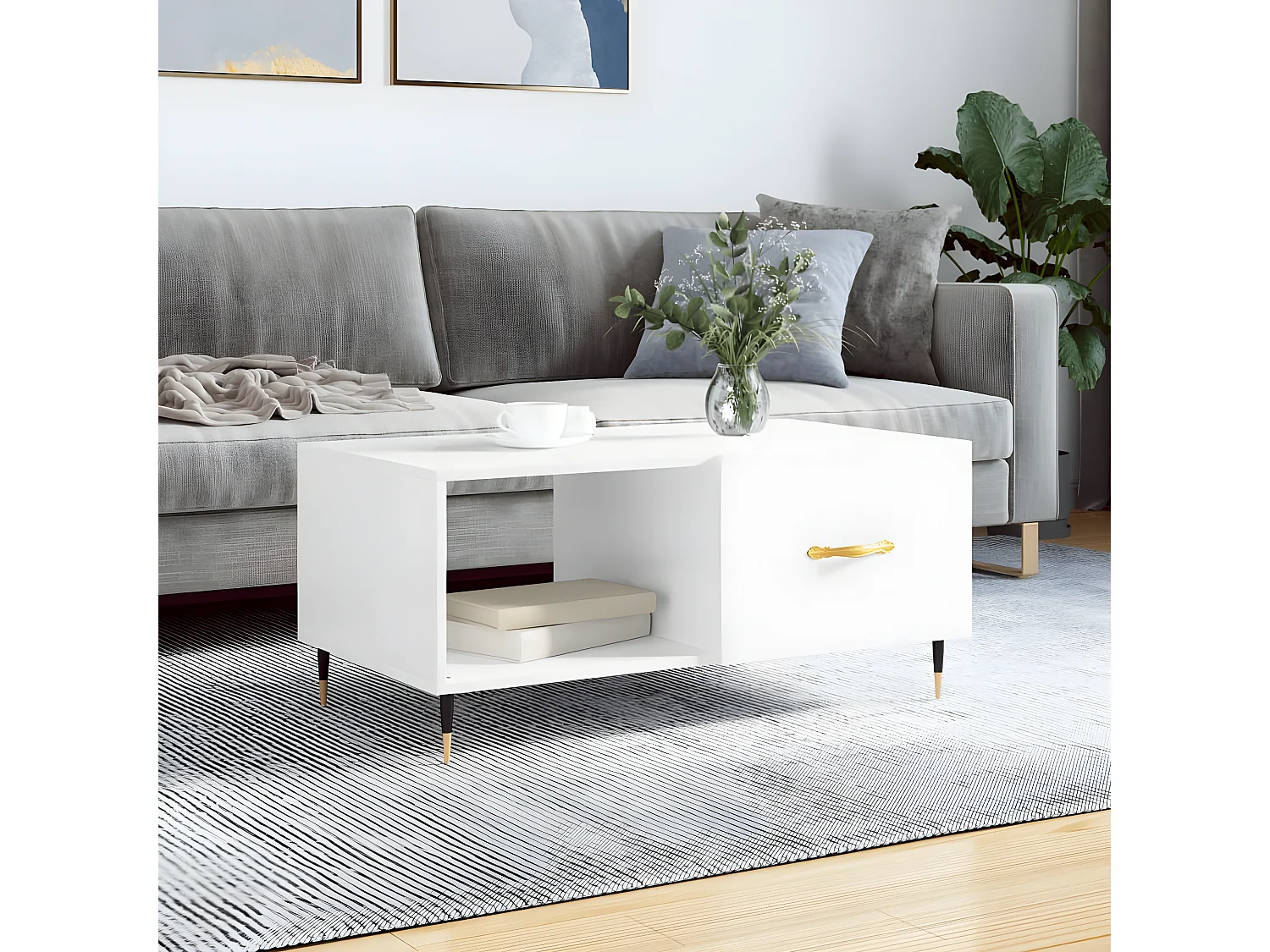 Couchtisch Hochglanz-Weiß 90x50x40 cm Holzwerkstoff