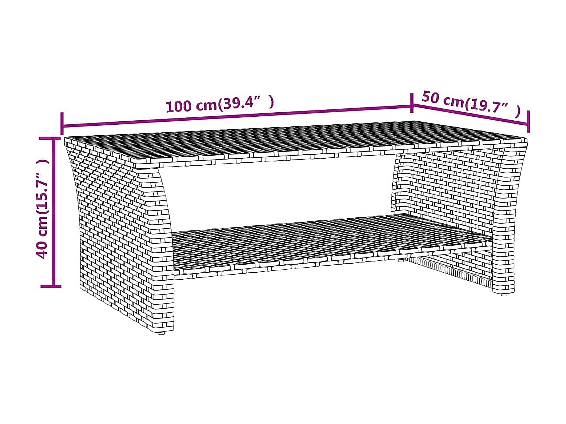 Couchtisch Schwarz 100x50x40 cm Poly Rattan