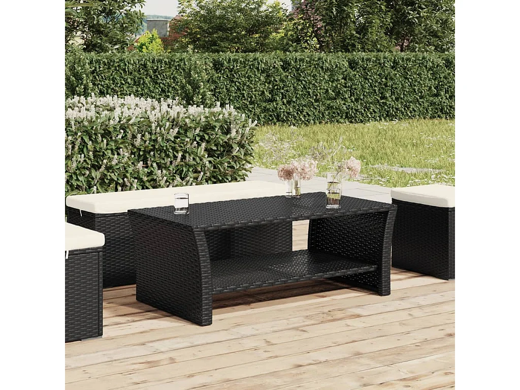 Table basse noir 100x50x40 cm résine tressée
