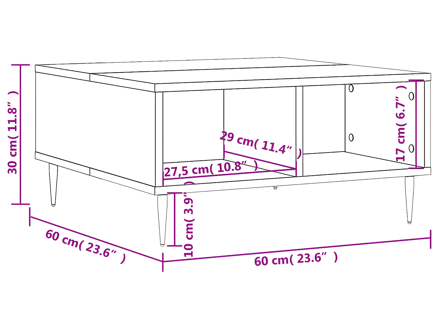 Couchtisch Schwarz 60x60x30 cm Holzwerkstoff