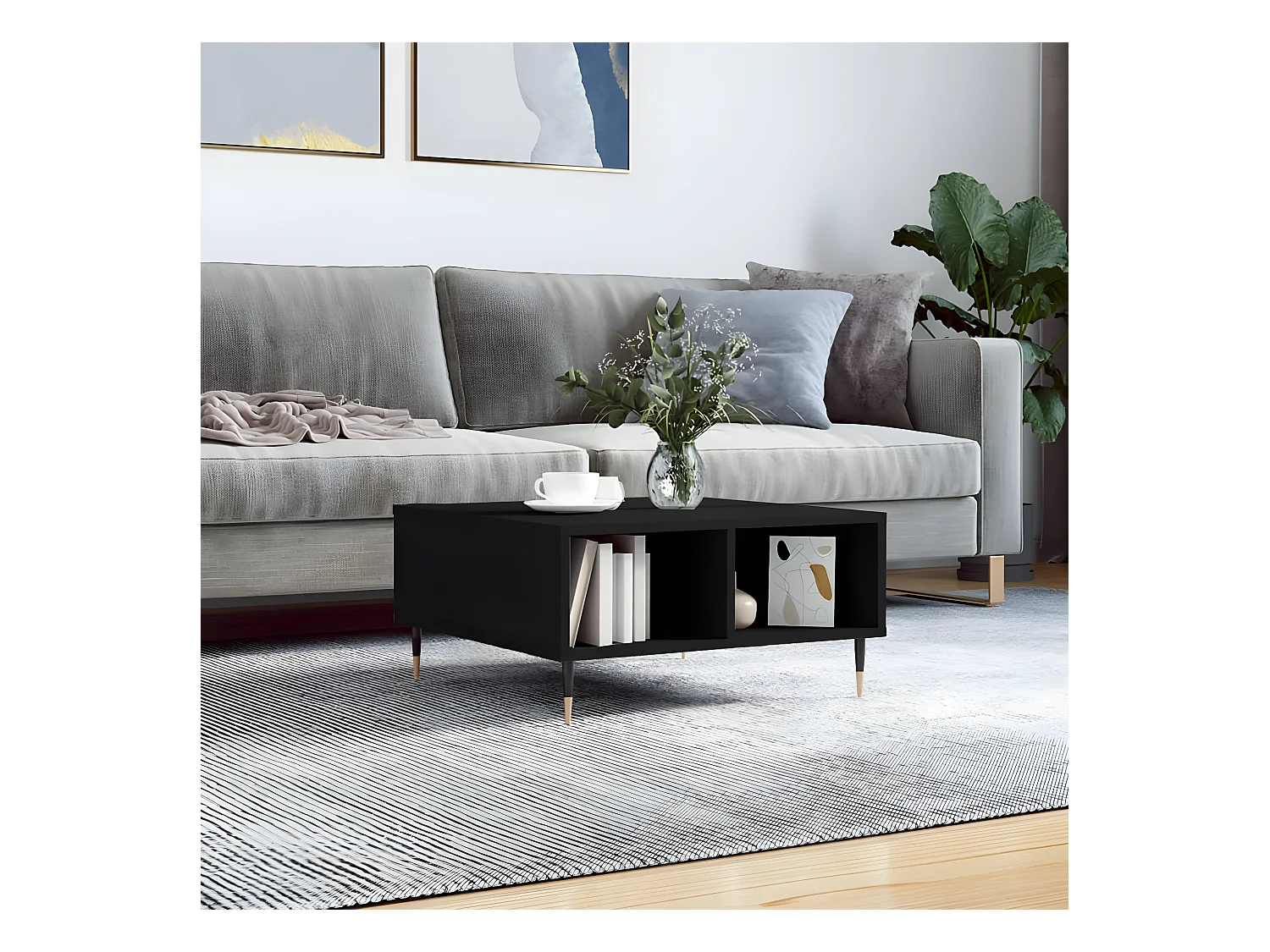Table basse noir 60x60x30 cm bois d'ingénierie