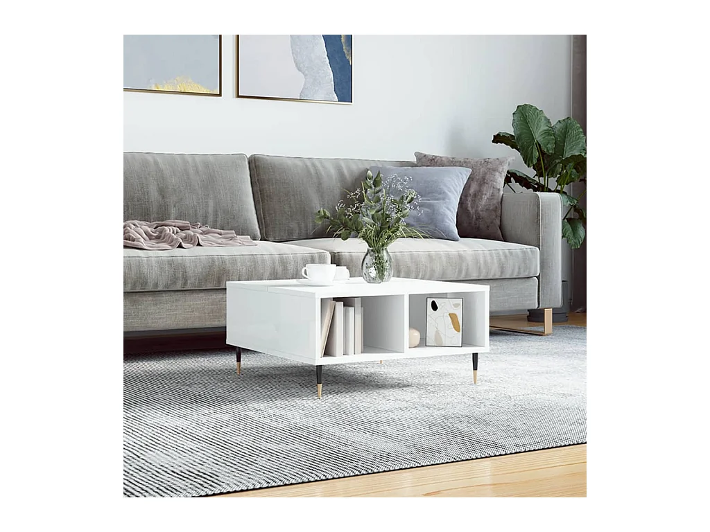 Table basse blanc brillant 60x60x30 cm bois d'ingénierie