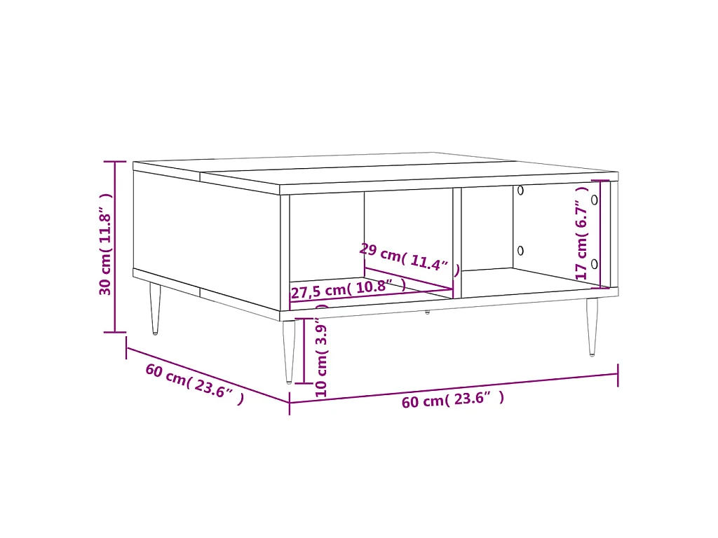 Table basse blanc brillant 60x60x30 cm bois d'ingénierie