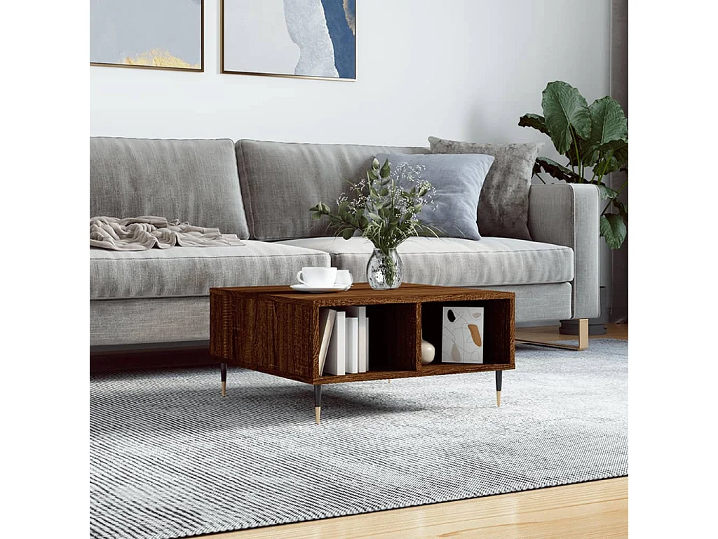 Table basse chêne marron 60x60x30 cm bois d'ingénierie