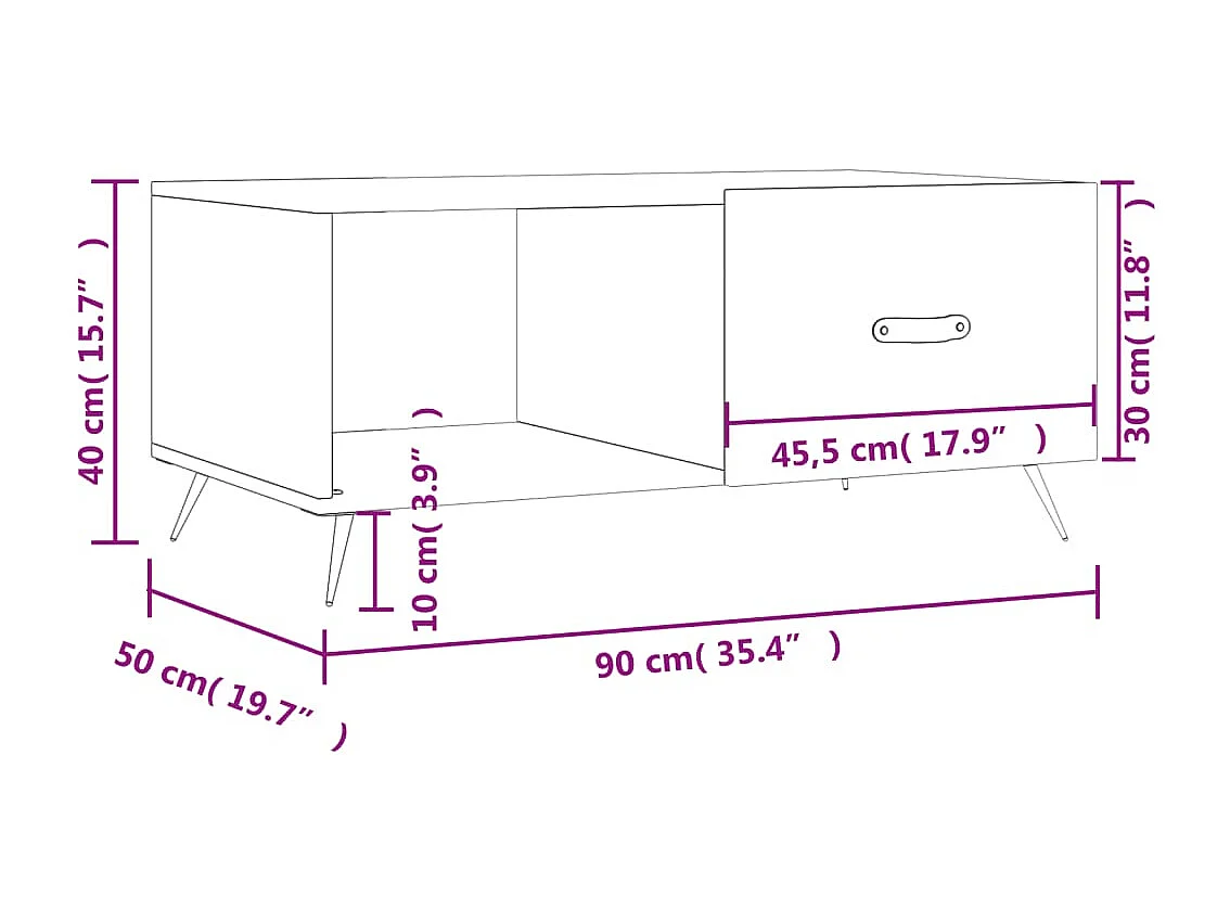 Mesa de centro madera contrachapada roble marrón 90x50x40 cm