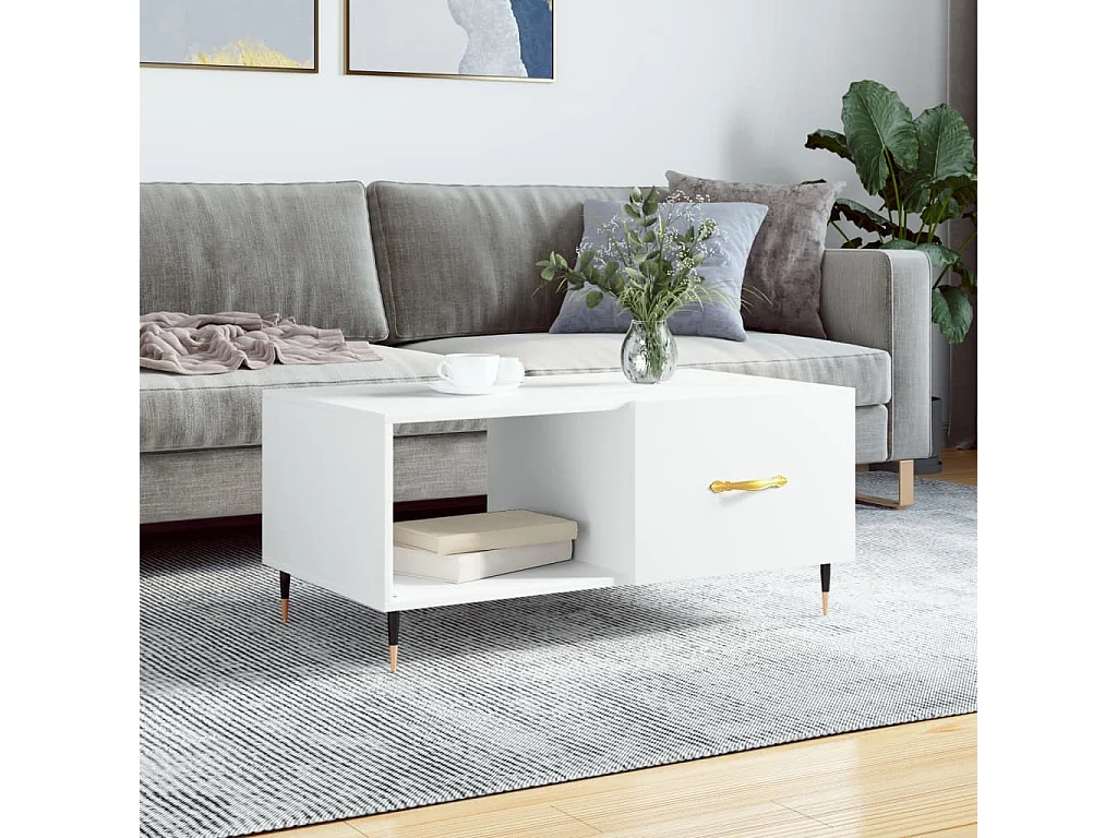 Tavolino da Salotto Bianco 90x50x40 cm in Legno Multistrato