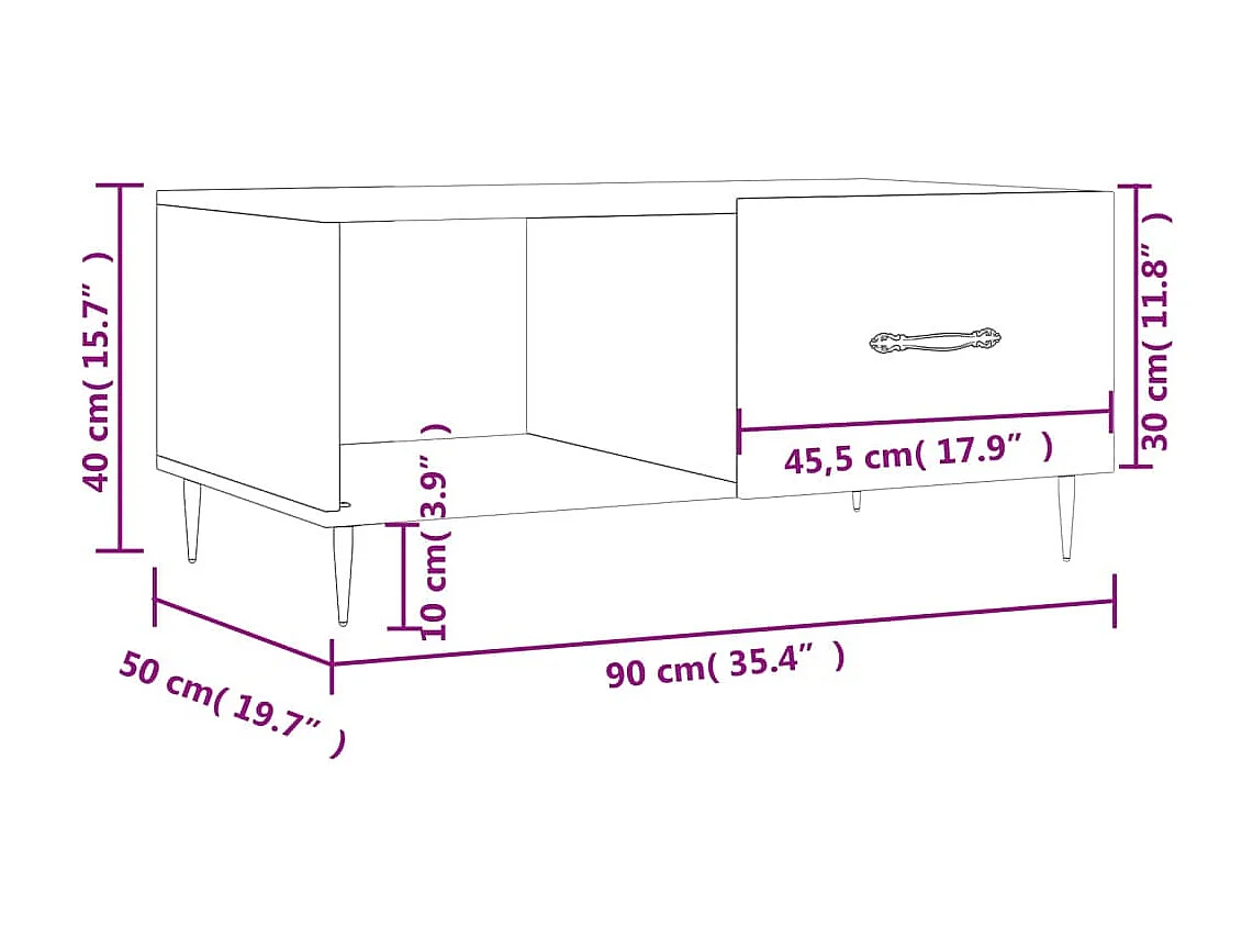 Tavolino da Salotto Bianco 90x50x40 cm in Legno Multistrato