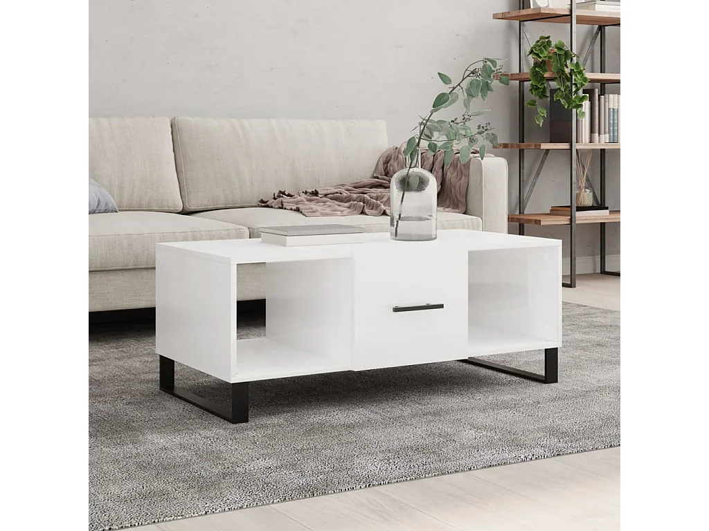 Table basse Blanc brillant 102x50x40 cm Bois d'ingénierie