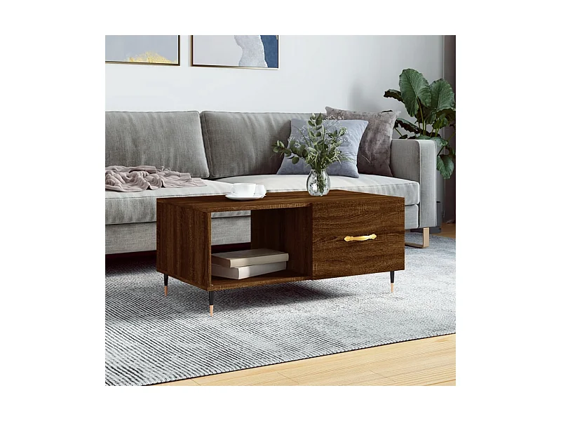 Table basse chêne marron 90x50x40 cm bois d'ingénierie