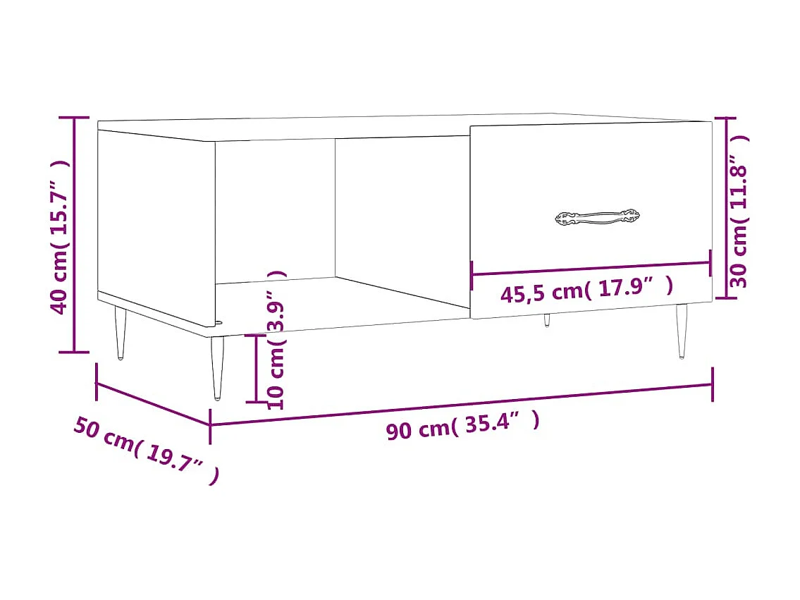 Table basse chêne marron 90x50x40 cm bois d'ingénierie