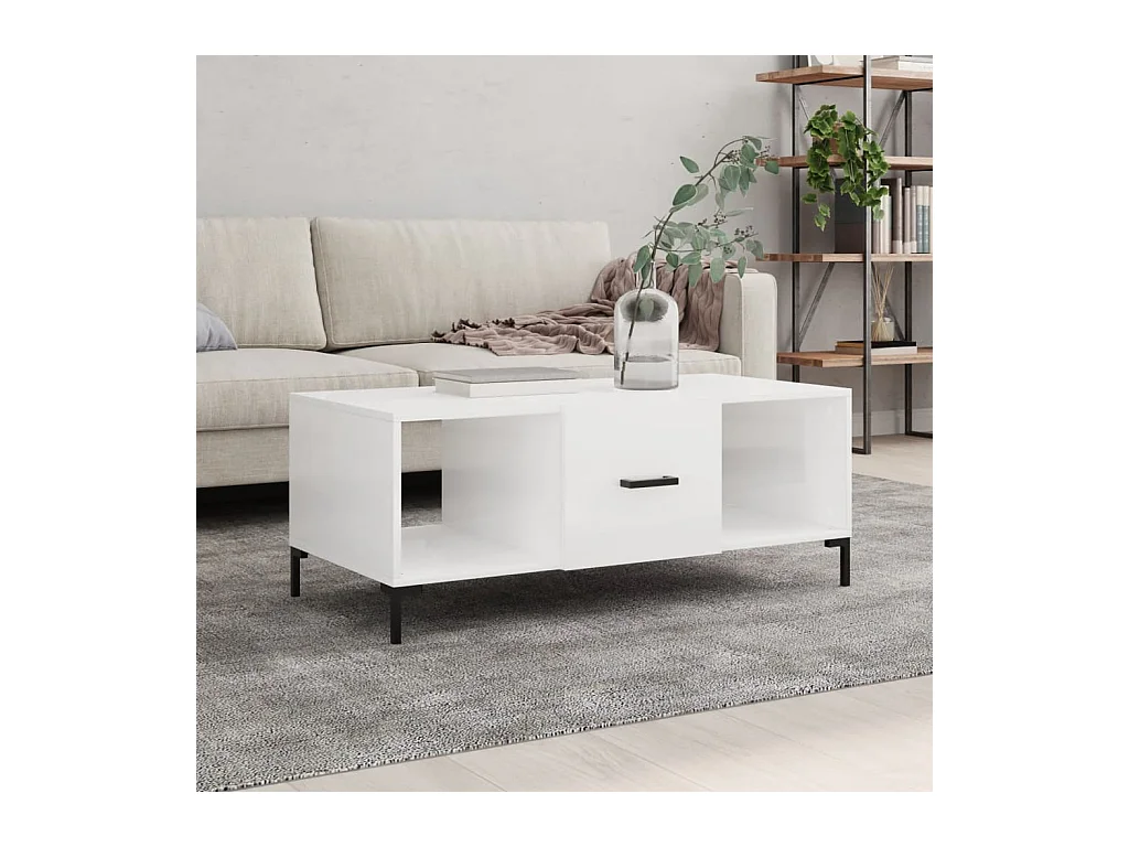 Table basse Blanc brillant 102x50x40 cm Bois d'ingénierie