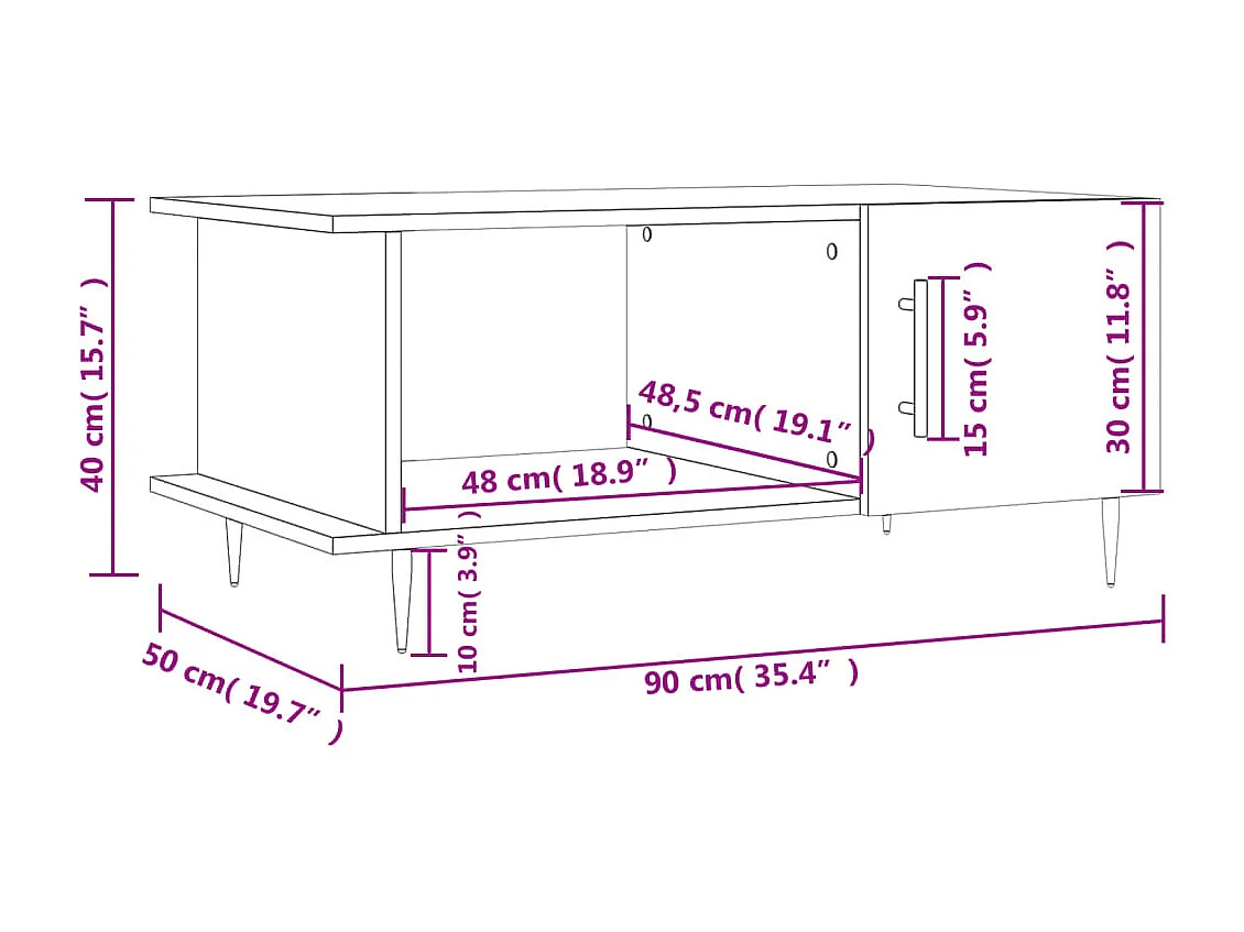 Tavolino da Salotto Rovere Marrone 90x50x40cm Legno Multistrato