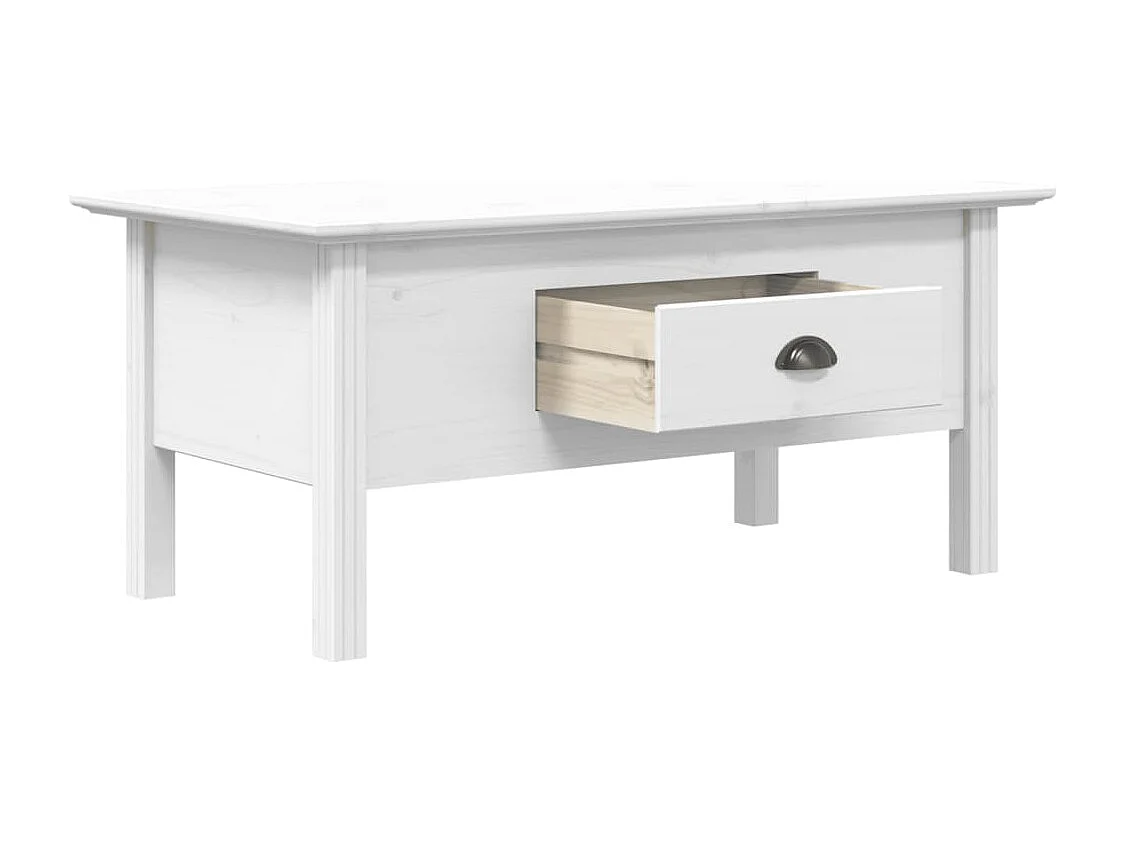 Tavolino da Salotto BODO 100x55x46cm Legno Massello Pino Bianco