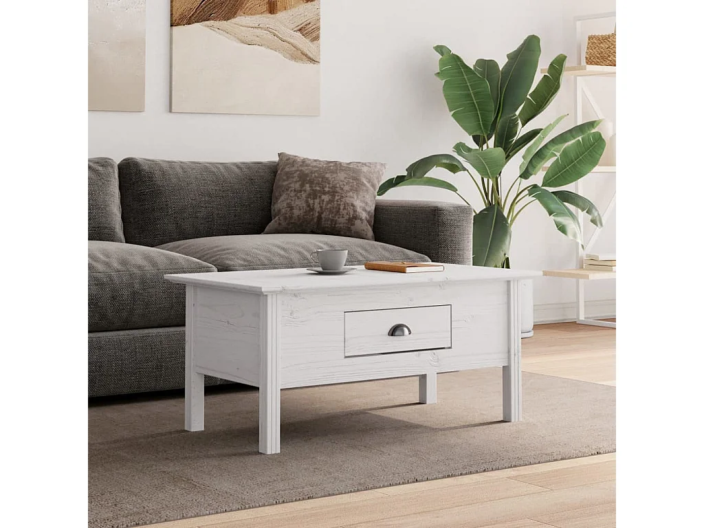 Table basse BODO blanc 100x55x46 cm bois de pin massif