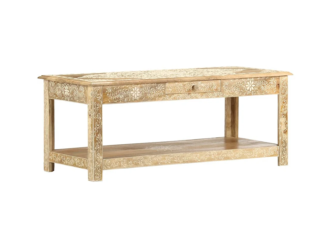 Table basse peinte à main 110x50x45 cm Bois de manguier massif