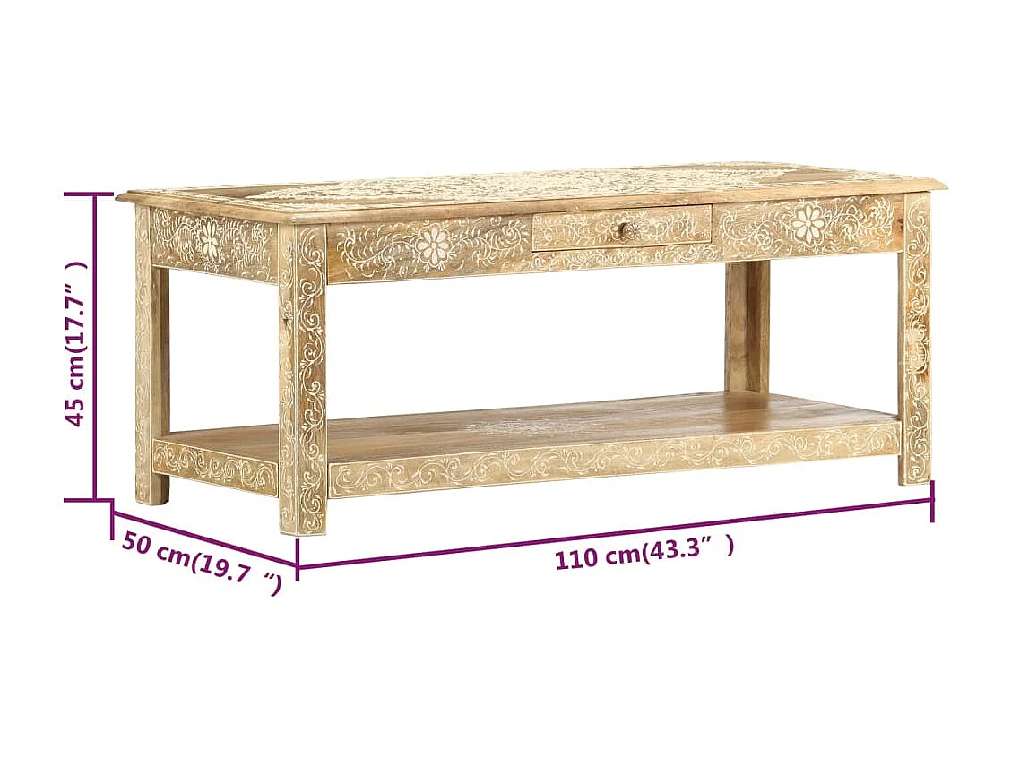 Tavolino da Salotto 110x50x45 cm Mango Massello Dipinto a Mano