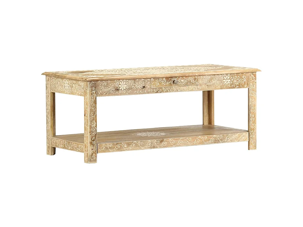 Table basse peinte à main 110x50x45 cm Bois de manguier massif