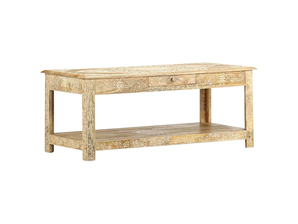 Table basse peinte à main 110x50x45 cm Bois de manguier massif