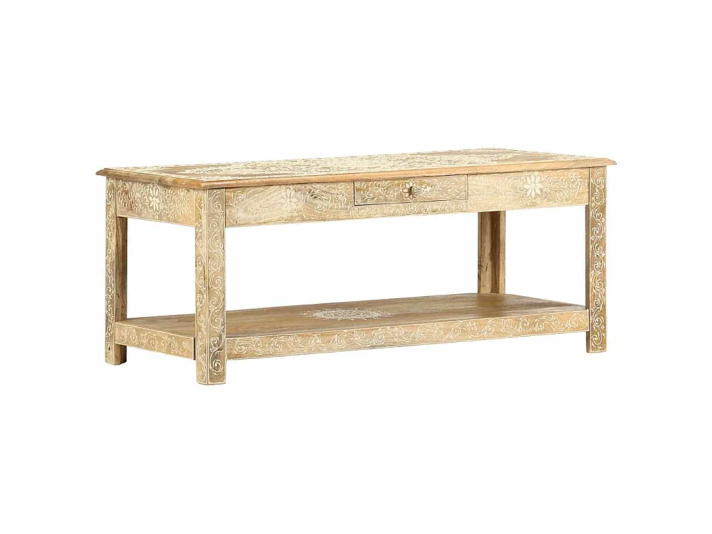 Table basse peinte à main 110x50x45 cm Bois de manguier massif