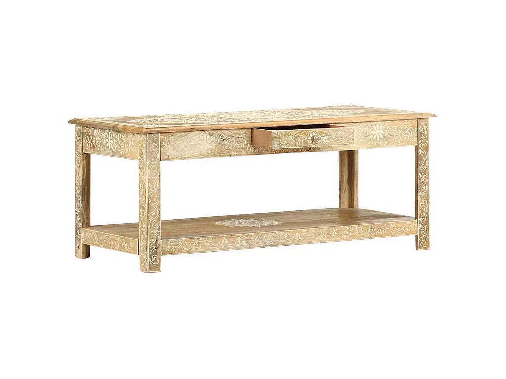 Table basse peinte à main 110x50x45 cm Bois de manguier massif