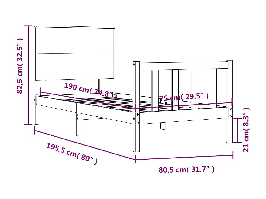 Cadre de lit sans matelas bois de pin massif
