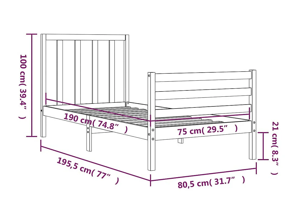 Cadre de lit sans matelas bois de pin massif