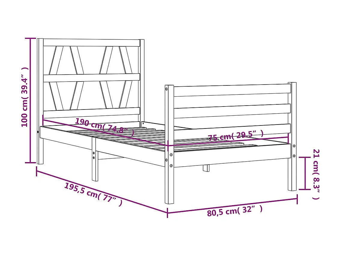 Cadre de lit sans matelas bois massif