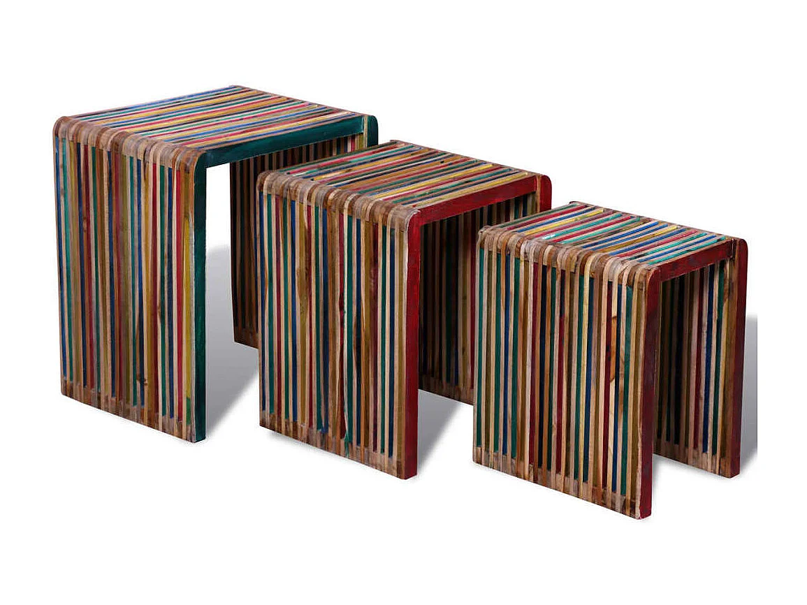 Tafeltjesset gerecycled teakhout meerkleurig 3-delig