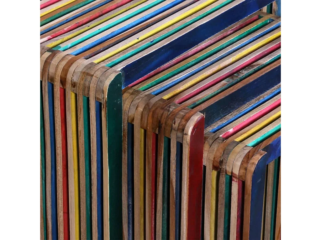 Tafeltjesset gerecycled teakhout meerkleurig 3-delig