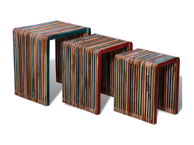 Tafeltjesset gerecycled teakhout meerkleurig 3-delig
