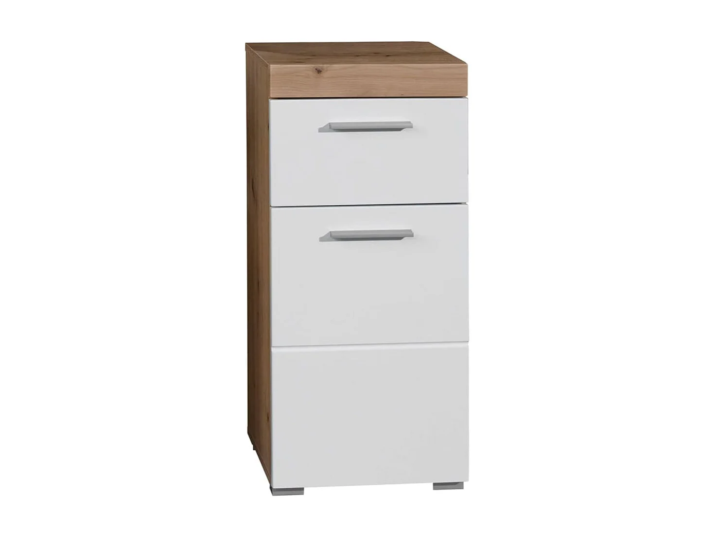 AmandaMandoBea Bad Hänge Stauraumelement 1 Schublade, 2 Türen eiche dekor, weiß Hochglanz.