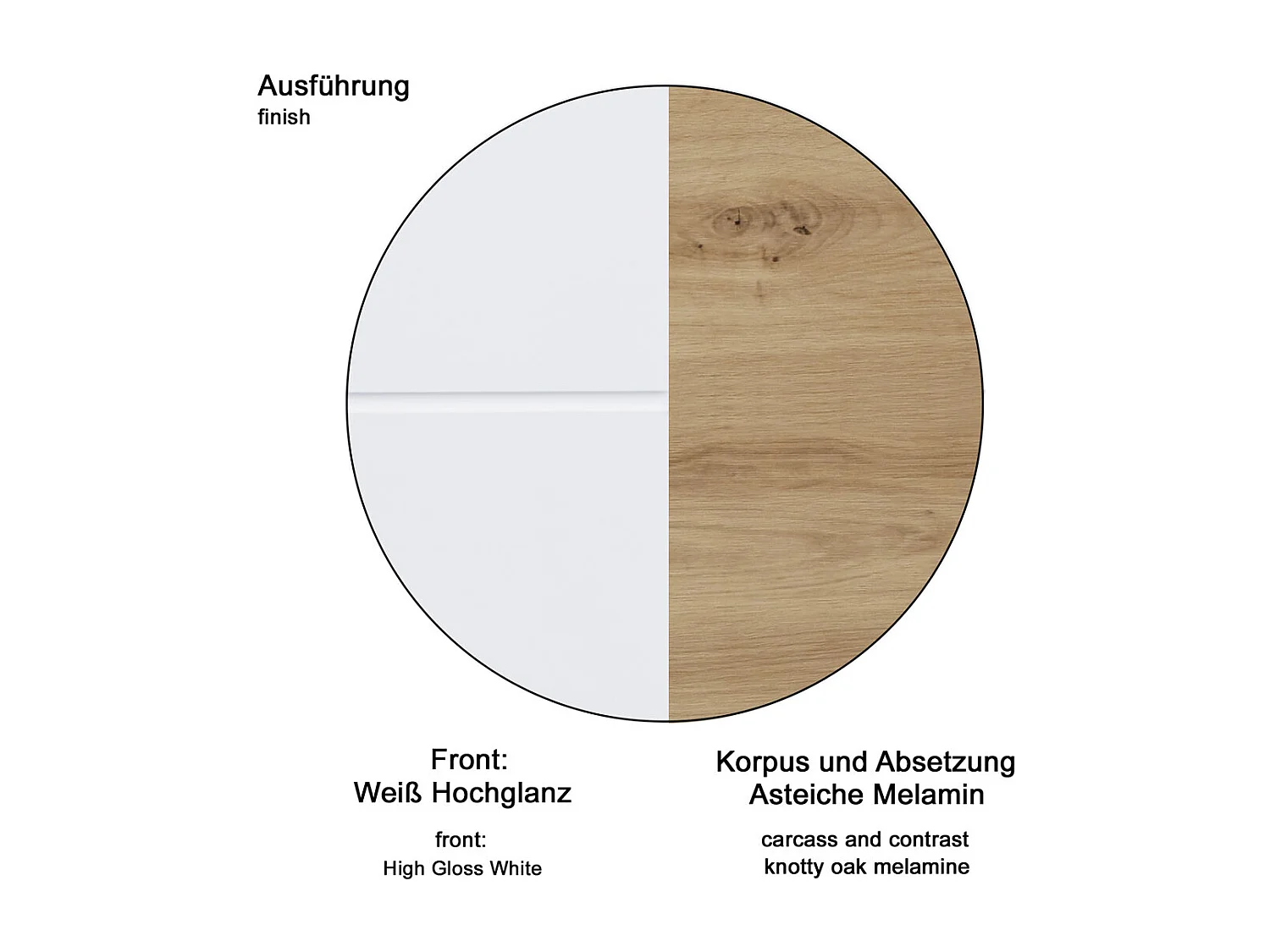 AmandaMandoBea Bad Hänge Stauraumelement 1 Schublade, 2 Türen eiche dekor, weiß Hochglanz.