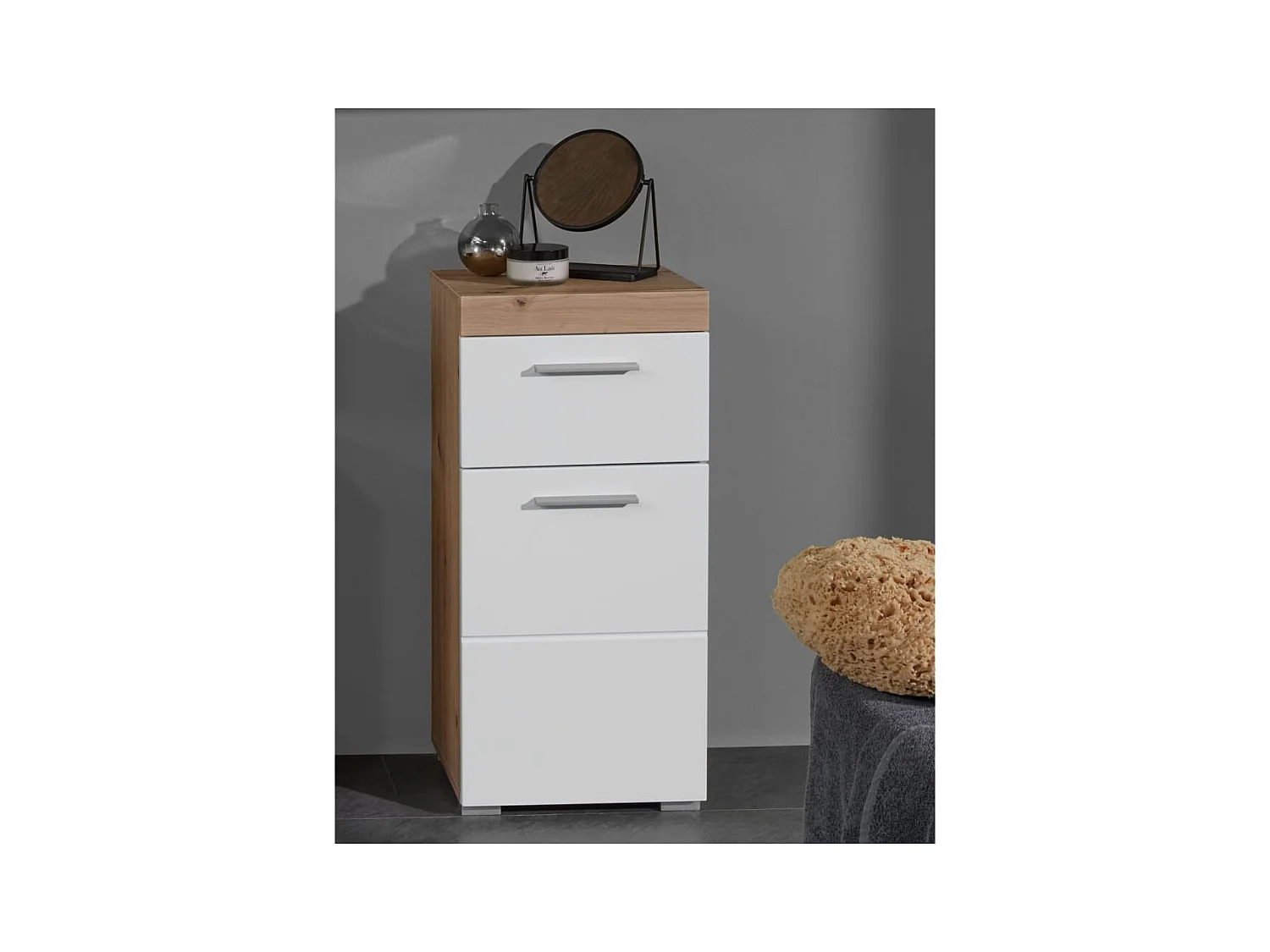 Armoire de sol de salle de bain Amanda blanc et chêne noueux
